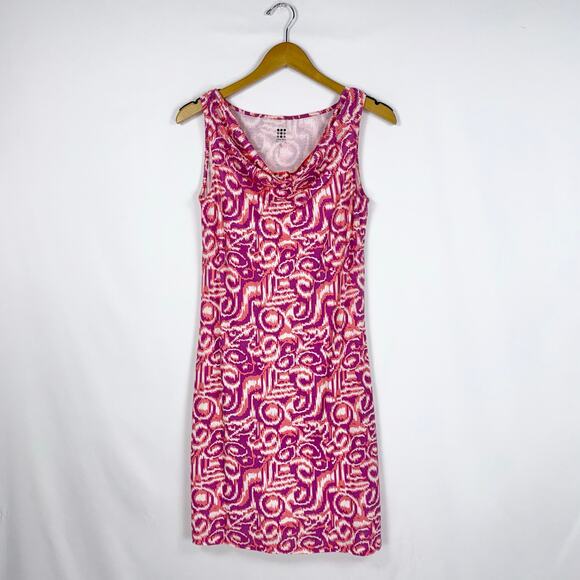 Title Nine Women's Breeze Ikat Cowl Neck Knit Dress Small Pink Sleeveless - Picture 1 of 13